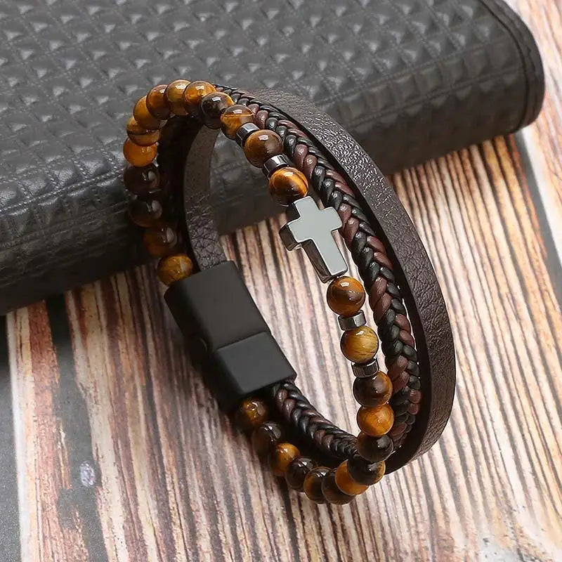 Pulseira de couro de alta qualidade masculina clássica da moda