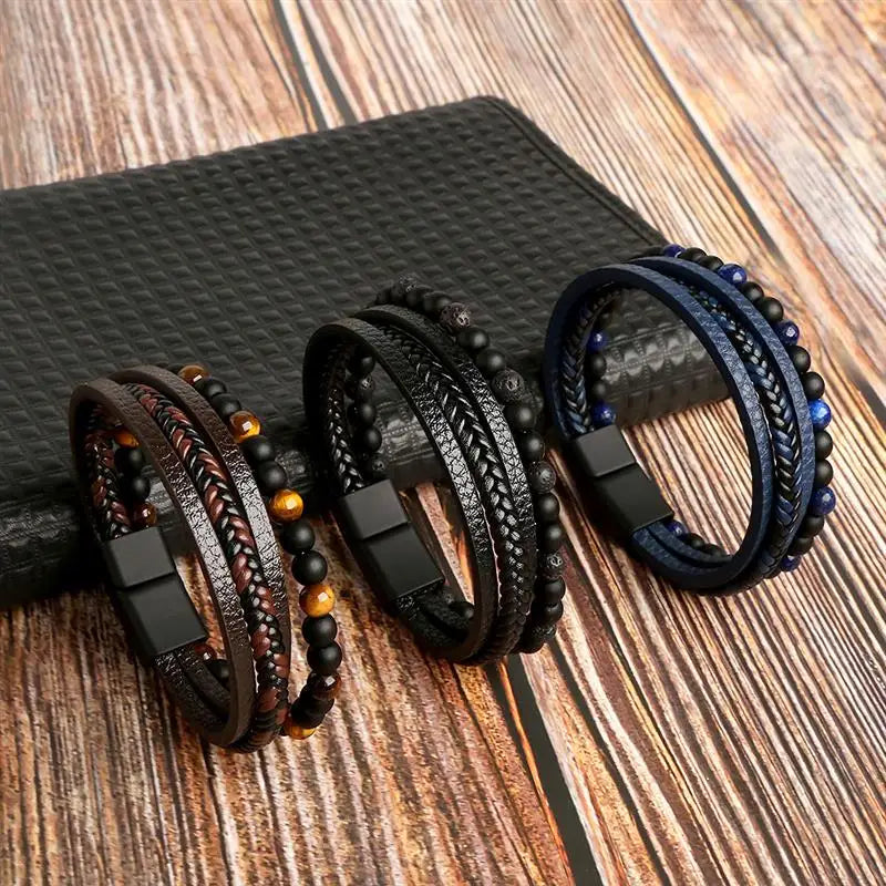 Pulseira de couro de alta qualidade masculina clássica da moda