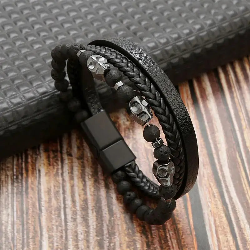 Pulseira de couro de alta qualidade masculina clássica da moda