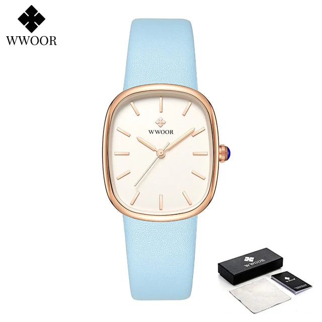 Relógio feminino pulseira em couro minimalista elegante