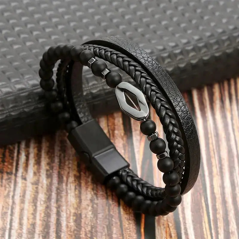 Pulseira de couro de alta qualidade masculina clássica da moda