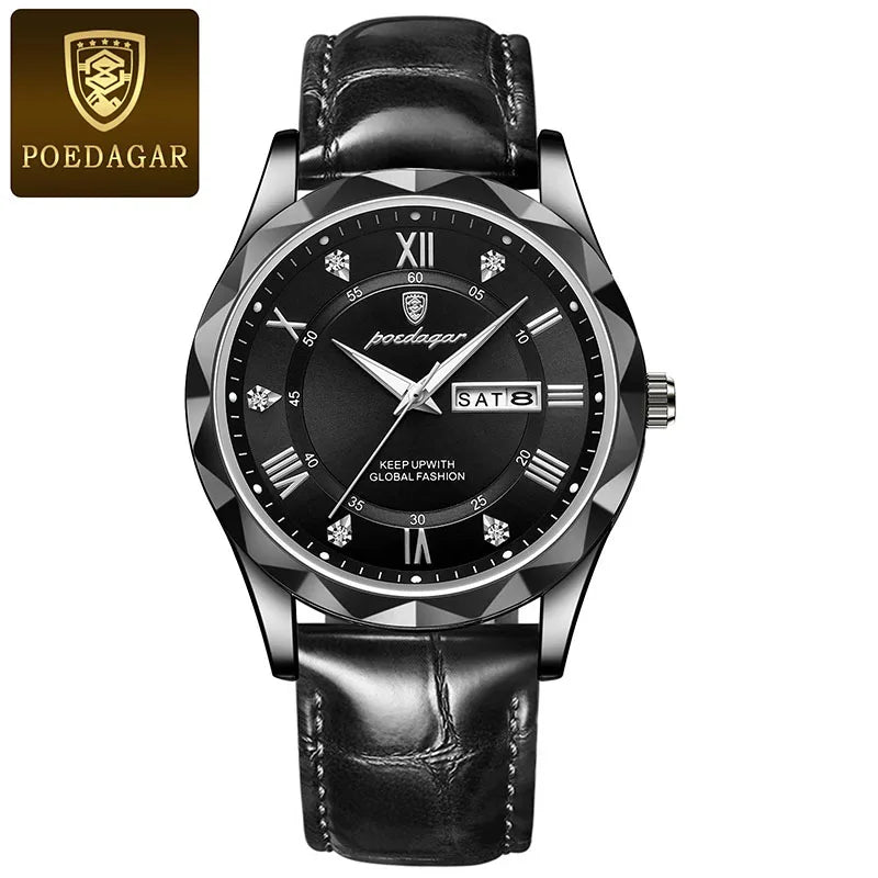 Relógio masculino de quartzo luxury master com pulseira em couro