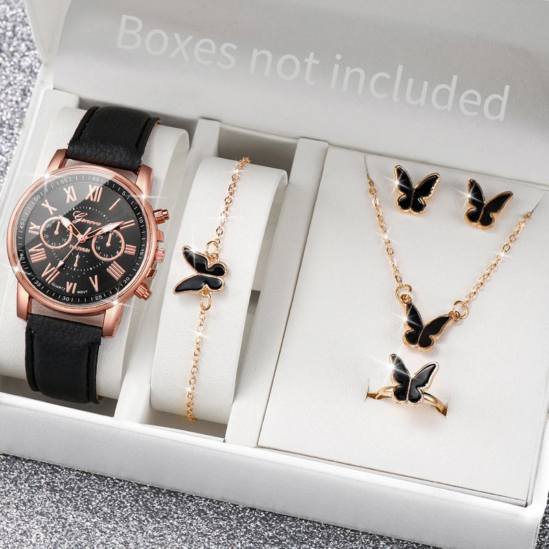 Relógio de pulso analógico feminino com pulseira de couro